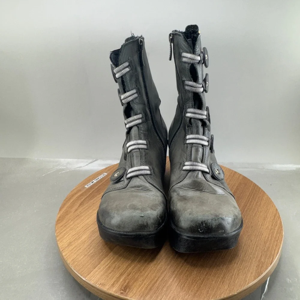 Unbranded Leather Platform Wedge Boots Size 36 5.5 6 Gray Steampunk Edgy Whimsy
